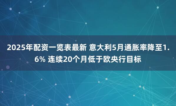 2025年配资一览表最新 意大利5月通胀率降至1.6% 连续20个月低于欧央行目标